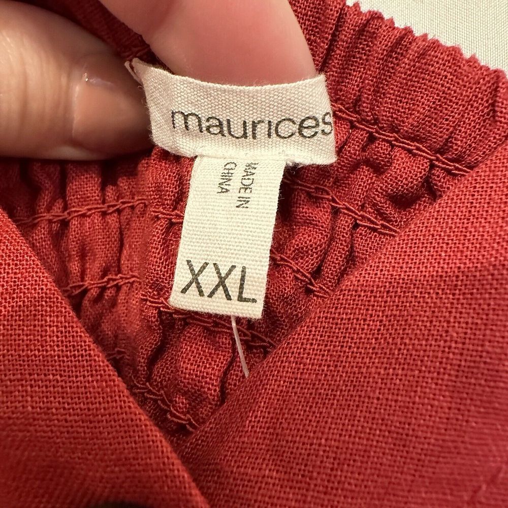 Maurices Women Size XXL Dress Red Linen Blend Tank Faux‎ Wrap Button Up V Neck - Picture 7 of 8
